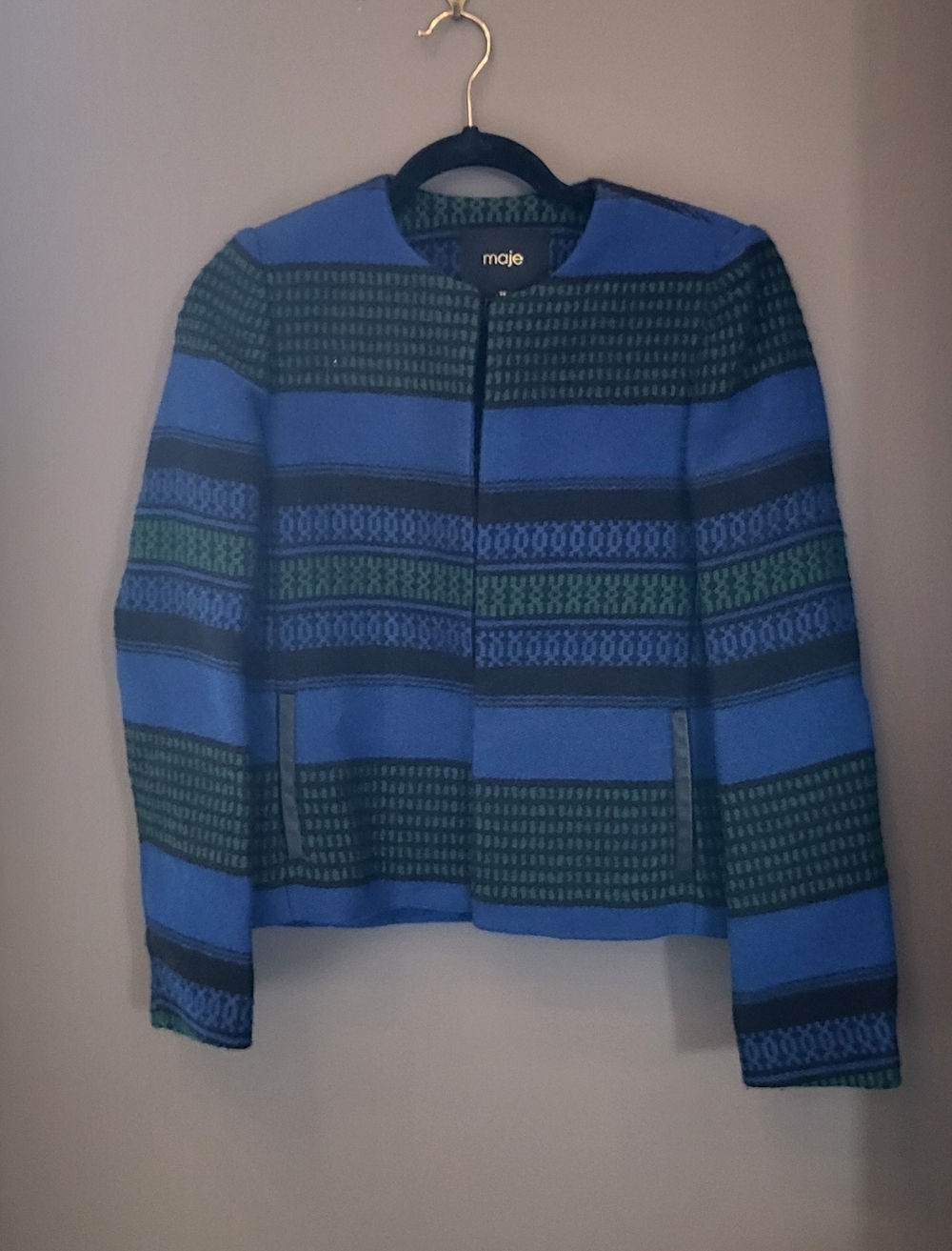 Maje Blue and Black Striped Blazer